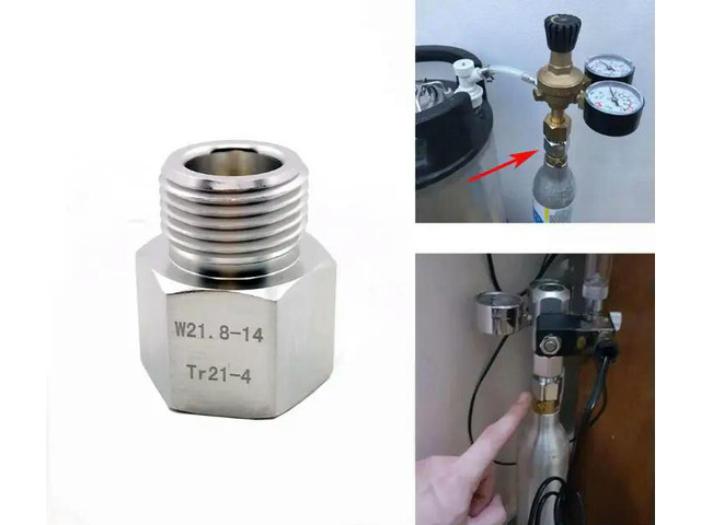 Paintball Sodastream Bottle Tank Cylinder Adapter Converter, Tr21-4 Female to W21.8 Male, Home Brew or Aquarium