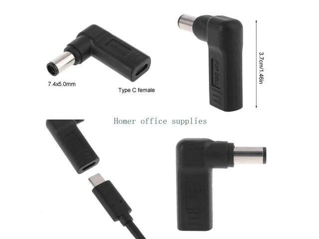Computer Charging Cable Adapter Male Type C to Right Angle for DC 7.4x5.0mm Converter Universal Compatible for Lapt
