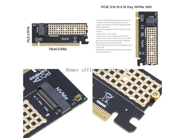 Riser Card PCIe X16 to SDD NVME PCI-Express Expansion Adapter Card Support SSD 2230/2242/2260/2280