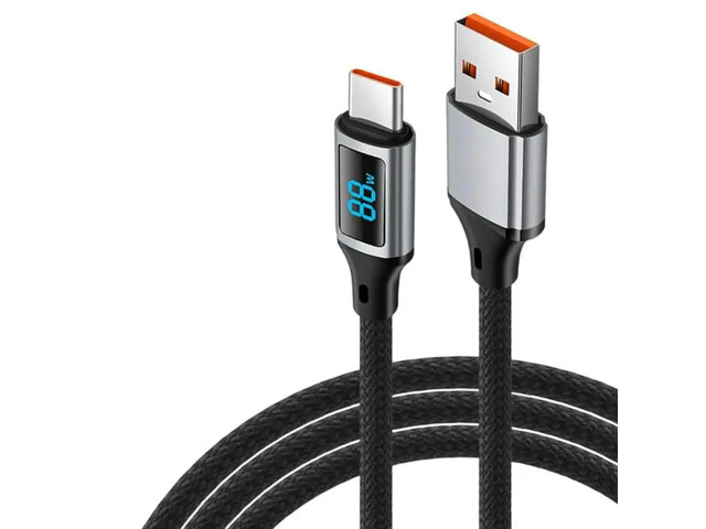60W USB To Type C Charging Cable Data Transfer 480Mbps Power Delivery Builting In LED Screen for Phone Tablet Laptop