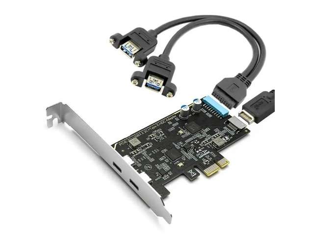 Double Port USB C PCIe Expansion Card Simultaneous Device Operation Independent Power