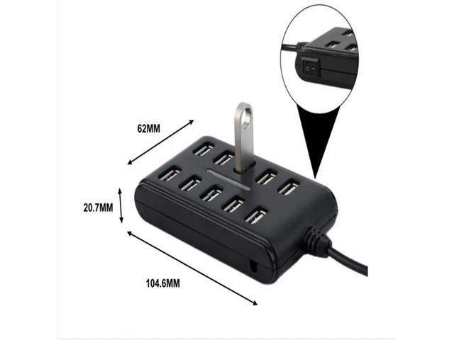 USB2.0 HUB 10 Ports Cable Splitter Switch Power USB Disk Card Reader Extender Mouse Keybard Converter Phone Charging Dock Combo