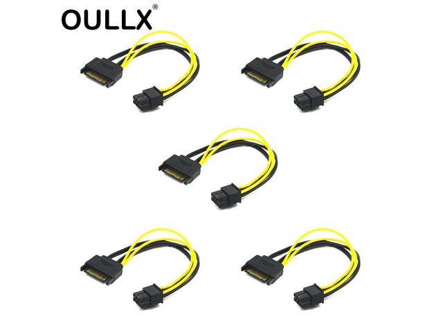 5pcs 20CM SATA to 6pin Graphics Card Power Cable SATA 15pin to 6pin PCIe PCI-e PCI Express Adapter Power Supply for Miner Mining