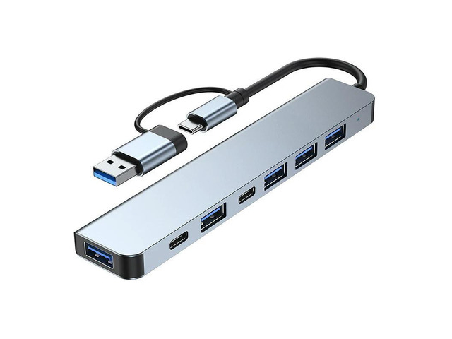 Dual Plug USB Type C HUB 7 Ports USB 3.0 2.0 Data Charing Dock Disk Card Reader Cable Splitter 5W USB C Charging Adapter