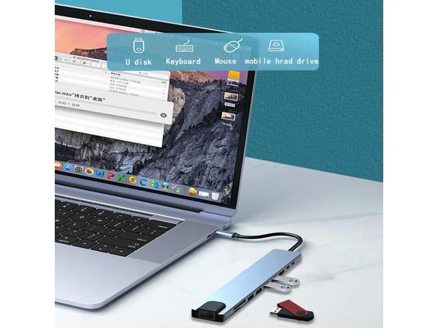 with HDMI to Type C HUB Converter 4K HDTV RJ45 100Mbps PD 90W Charging USB Cable Splitter Micro SD Card Reader Extend Adapter