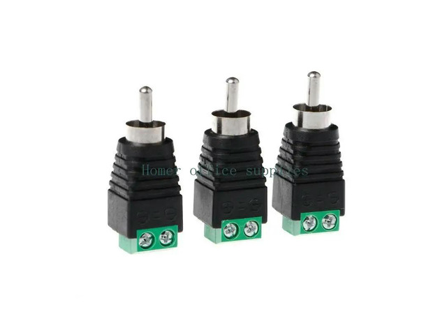 3 Pcs RCA Male Plug to AV Terminal Connector Video AV Balun 2 Screw