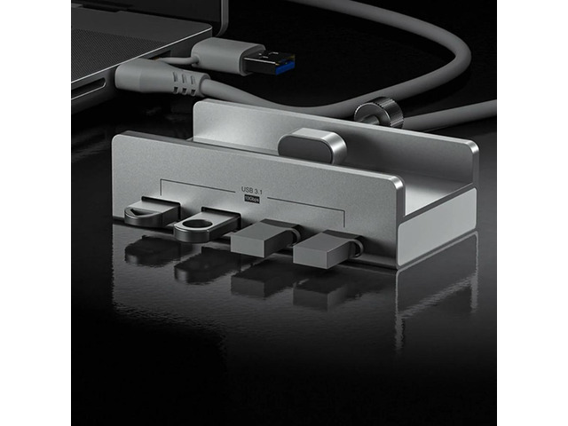 10Gbps USB C USB Hub 4 Ports Aluminum USB 3.1 Docking Hub Clamp for Desk Computer with 5V 2A Extra Power Supply Port