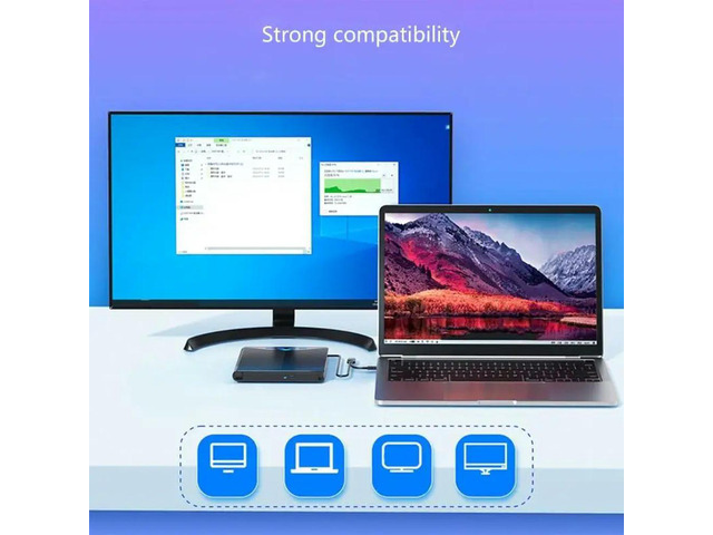 7 in 1 External Disc Drive Reader USB3.0 Type C HUB Stable Performances for Desktop Laptop PC
