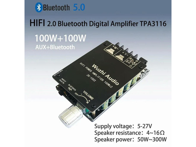 ZK-1002 HIFI 100WX2 TPA3116 Bluetooth 5.0 High Power Digital Amplifier Stereo Audio Board AMP Amplificador Home Music Theater