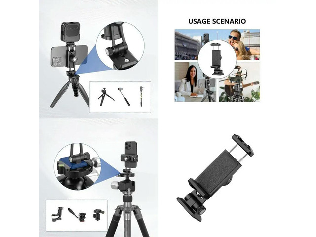 Adjustable Cell Phones Clip Clamp Holder for Photography Built-in Cold Shoe