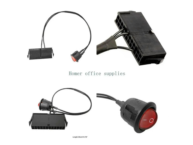 24-Pin Female ATX PSU Power Supply Starter On/Off Switch Jumper Bridge Cable with Red Light 24Pin 13.8in