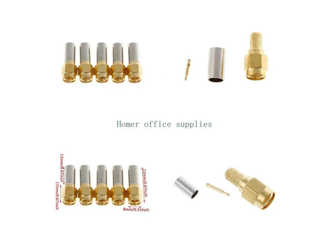5 Pcs SMA Male Plug RF Coaxial Connector Crimp For RG58 RG142 RG400 LMR195 RG223