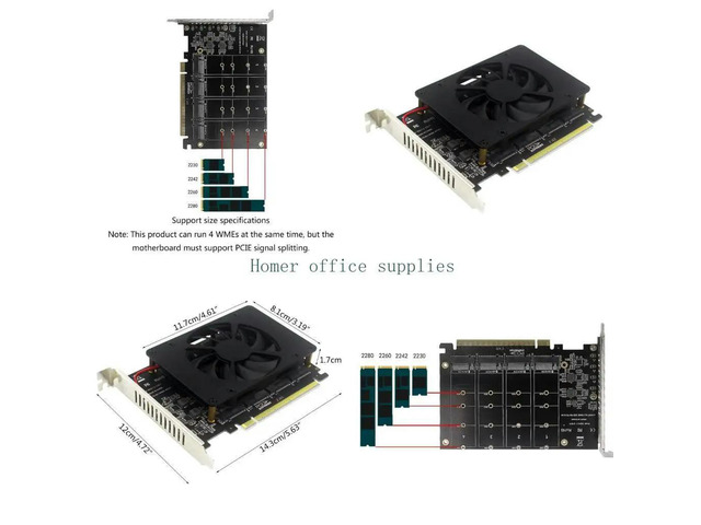for M.2 PCIe 4.0 X16 Expansion Card Supports 4 NVMe for M.2 (2230-2280) 4x32Gbps for for AM4 Socket and for VROC N