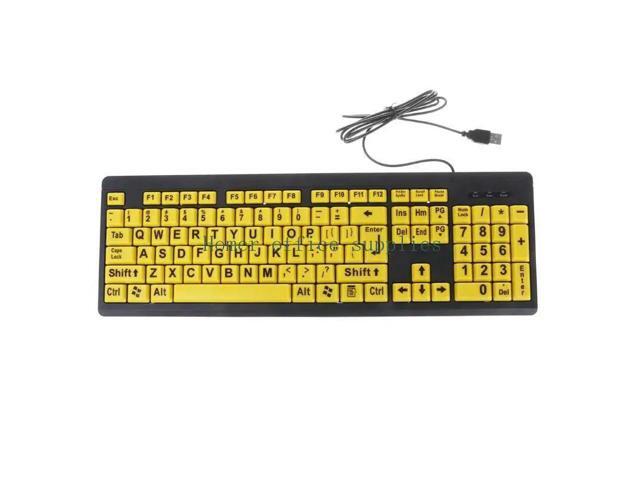 Usb Wired Keyboard For Students Learn PC Full Size Old Man Style English Version With Large Yellow Letters Keyboard
