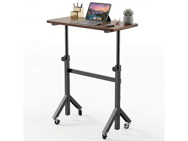 28-46' Small Standing Desk Adjustable Heigh, Mobile Stand Up Desk with Wheels, Portable Rolling Desks for Walking Pad and Treadmill, Computer...