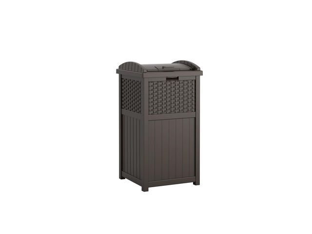 33 Gallon Commercial Outdoor Trashcan Hideaway with Lid for 30 to 33 Gallon Trash Bags for Garage, Backyard, or Garden, Brown