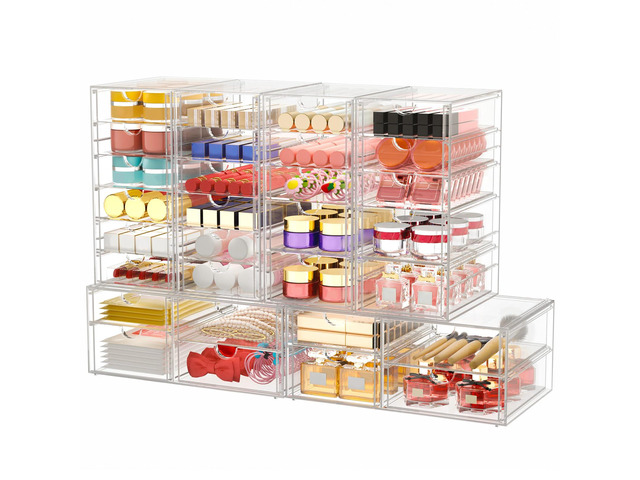 6-Pack 30-Drawer Acrylic Storage & Makeup Organizer for Desk Smooth-glide drawers, clear body, dustproof, for office supplies, pens, stationery,...