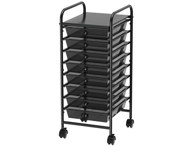 8 Drawers Rolling Utility Cart Art Craft Storage, Black 1-Column, 30.25' Height, Lockable Wheels, for School, Office, Art Craft, and Paper Storage