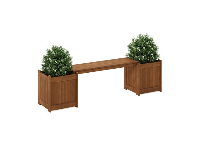 TIOMAN Outdoor Planter Box with Bench, Natural 40.5' Wide, Slatted Hardwood Flower Box with Seat, Cube Garden Box, in Teak Oil, Indoor, Garden,...