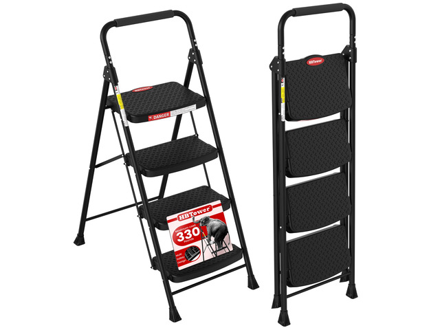4 Step Ladder, Step Stool Foldable with Wide Anti-Slip Pedal Sturdy Steel Ladders for Home Adults Kitchen