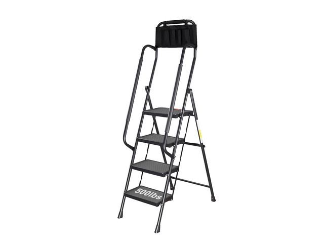 4 Step Ladder with Handrails,500 Lbs Capacity,Folding Step Stool Ladder with Attachable Tool Bag,Lightweight & Storage Step Ladder 4 Step...