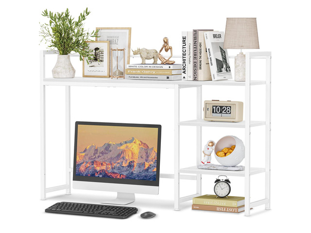 Desk Shelf, 44.9' Large Desktop Organizer Shelf, Desk Hutch for Monitor, 4 Tier Display Rack, Wooden Desktop Bookshelf Storage Rack for Home Office...