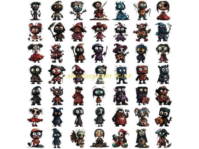 50Piece Halloweens Horror Doodles Stickers For Tablets Decoration Waterproof PVC Material Easy Peels Off Design