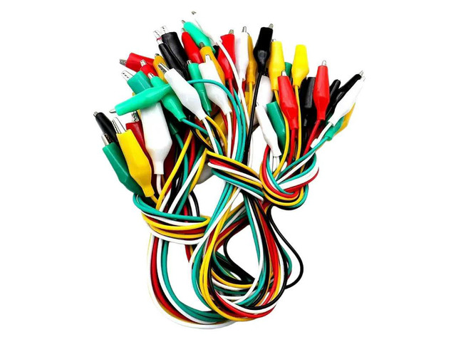 Double-headed crocodile clip test wires, total length 46CM, red/black/green/white/yellow, 2 pieces of each color, total 10 pcs
