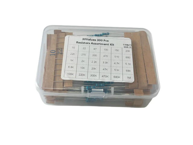 30 Types of 5-Color Band 1/4W l Film Resistor Combination Kit, 10 Pieces per Type, 300 Pieces in Total, with 1% Tolerance.