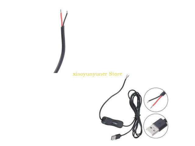 USB Open End Cable 2 Cores Male Plug Charging Adapter for LED Light Cooling Fan