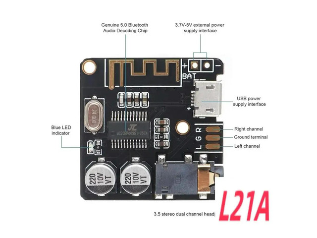 BT5.0 Audio Receiver MP3 Bluetooth Decoder Lossless Car Speaker Audio Amplifier Board With Case+AUX Audio Cable DC3.7-5V