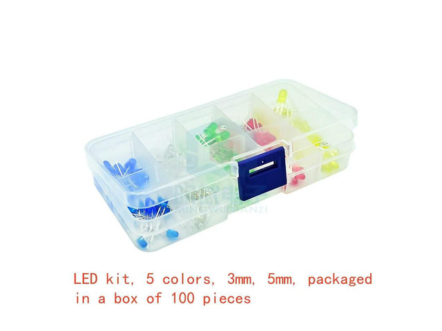 F3 F5 3mm 5mm LED light emitting diode box with 10 pieces per color and 5 colors for a total of 100