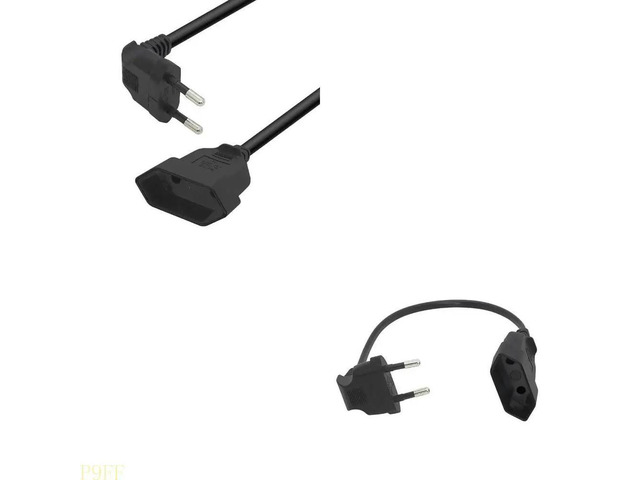 European 2 Pin Male Plug to Female Power Adapter Cable Power Adapter Cord 90 Degree Bend Angled Power Extension Cable