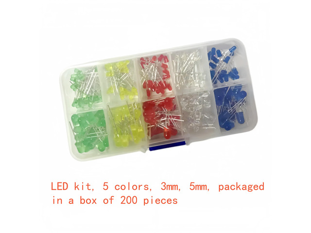 F3 F5 3mm 5mm LED light emitting diode box with 20 pieces per color and 5 colors for a total of 200