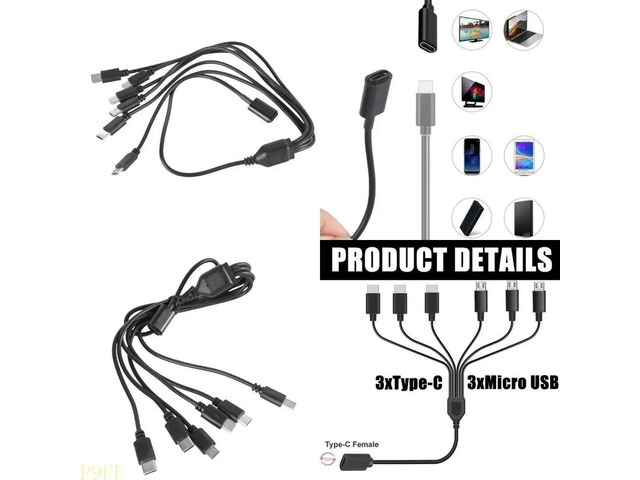 6 in 1 USB C Charging Cable Wire Line, Multi Port Adapter Cord Wire for phones Tablets and More 50cm Length