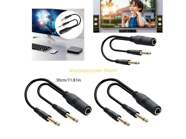 2x 1/4inch 6.35mm to 6.35mm Stereo Microphones Music Converters Adapters Cable