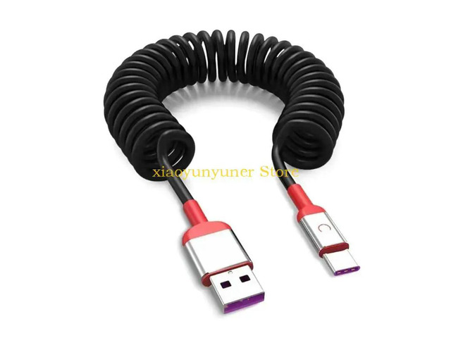 66W 5A Colied USB C Cable Fast Type C Cord for Android Phone Spring USB Charging Cable Wire Data Transfer Line