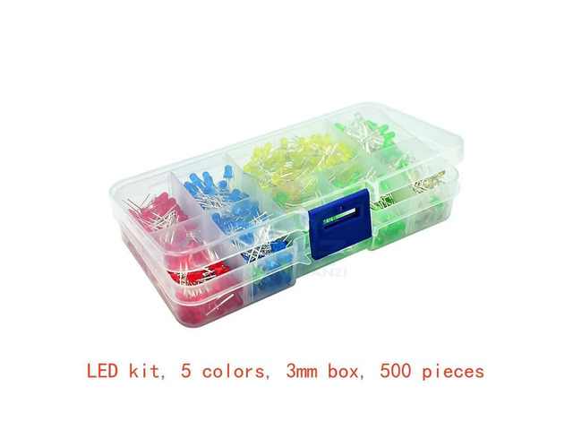 F3 3mm LED Beads, 5-Color Mixed Box Packaging: 100 beads of each color, 500 beads in total
