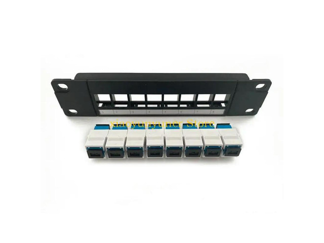 8 Port SC Optical Fiber Through Coupler Patch Panel with Back Bar Wallmount or Rackmount for UTP STP Cabling