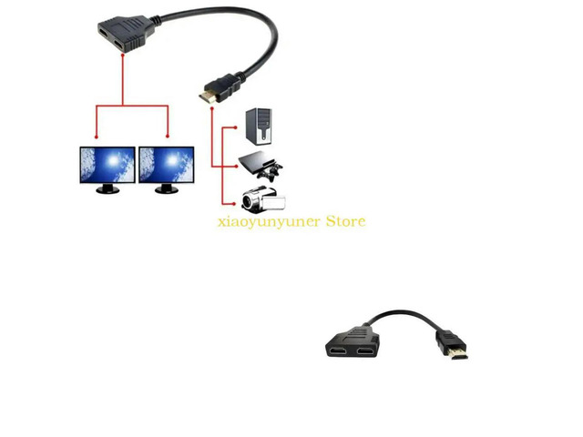 1 to 2 Way HDMI-compatible Splitter Adapter Cable 1 Male 1080P to Two Female Output Converter 11.8in Length