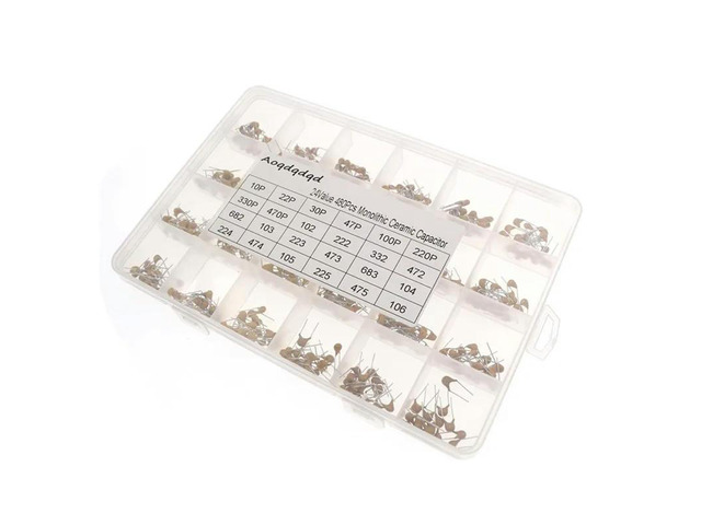 480PCS Monolithic Capacitor Kit, Sample Box, 10PF~10UF, 50V, 24 types, 20 pieces of each type, total 480 pieces