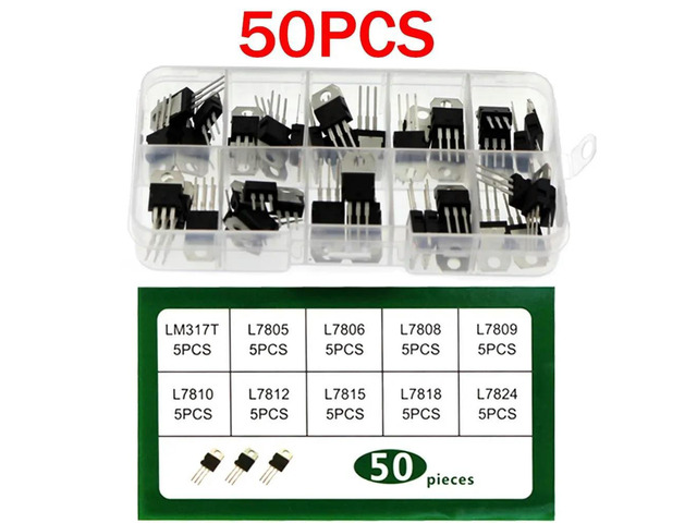 50 pieces of TO-220 series transistors, high-power three-terminal voltage regulator transistors, 10 specifications, LM317T
