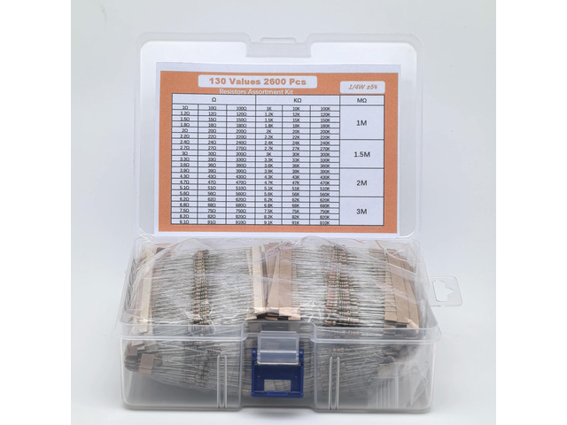 2600-Piece Carbon Film Resistor Assortment Kit for Maintenance: 130 Common Specifications, 1/4W, Â±5% Tolerance, 20 Pieces Each