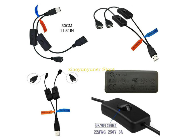 USB Y Extension Cable with ON/Off Switches USB 2.0 Male to Female Splitter