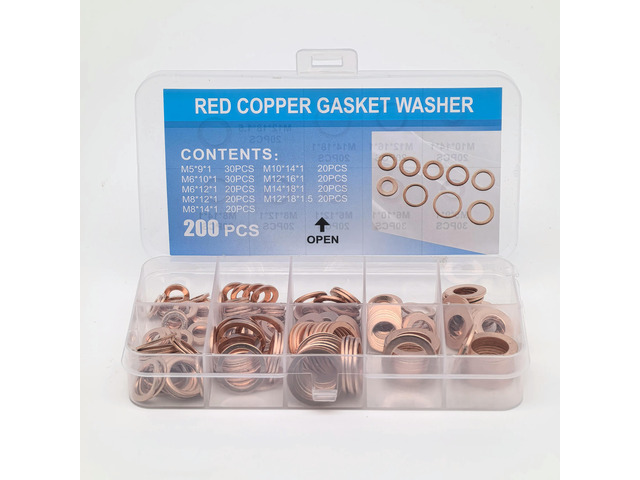 200 pieces of purple copper gaskets M5-M14, oil seal gasket combination box set, O-ring sealing gasket