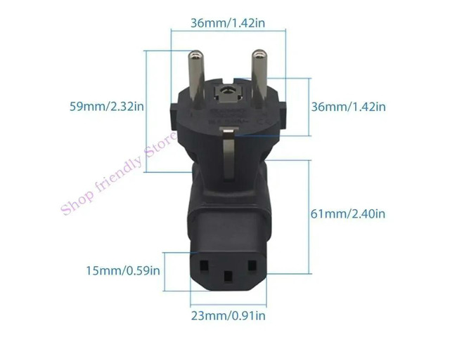 594A Black Power Adapter, EU4.8 Europe 2 Prong to IEC C13 Power Plug Adapter Reversible for PC Laptop Monitor Printer