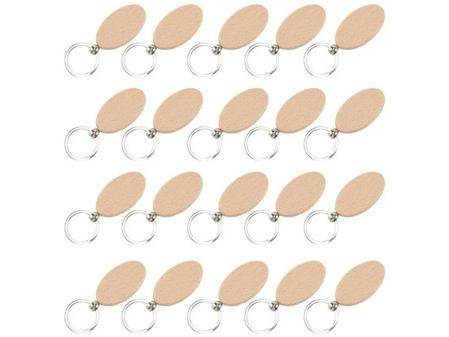 20Pcs Blank Wooden Key Chain Diy Wood Keychains Key Tags Gifts Yellow