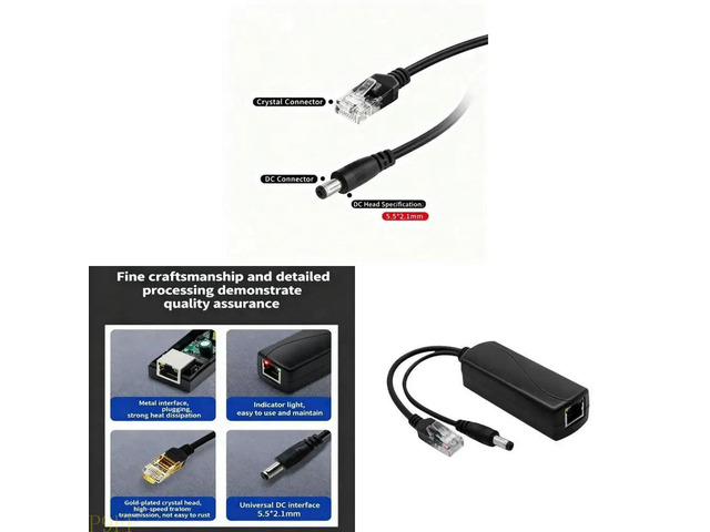 POE Splitter 48V to 12V POE Converter for Outdoor Security Camera Systems Automatic Current Regulation Plugs and play