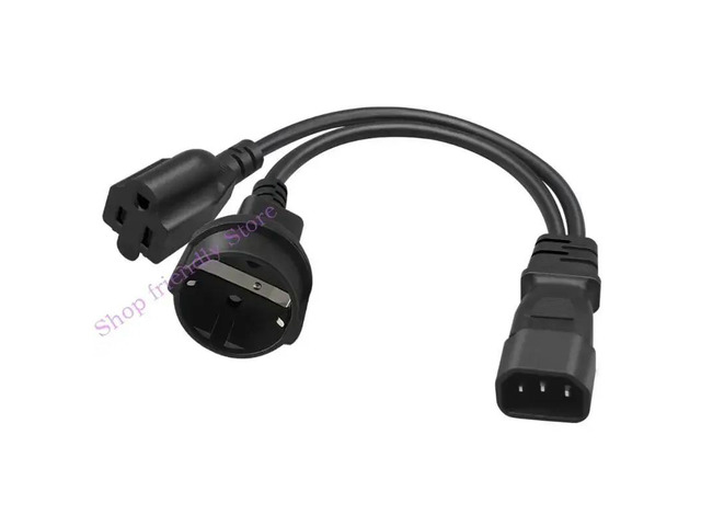 594A Single C14 Male to 5-15R Female US EU 4.8mm Splitter Adapter Cable Cord 32cm