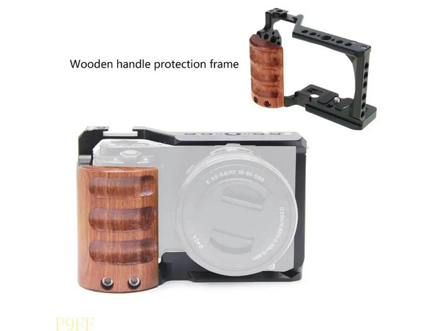 Camera Cage with Wood Handle for Song zve10 Cold Shoe Mics/Light Extension Video Cage for Vloggings and Filmmaking